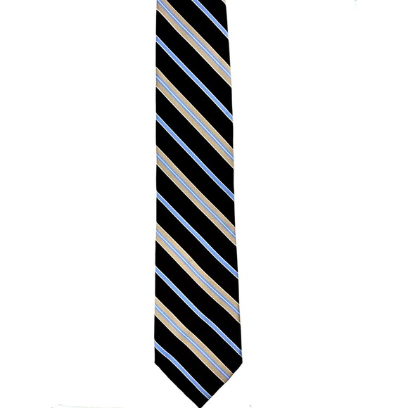 Nautica 100% Silk Brown Tan Blue Striped Classic Necktie 57.25” x 3.5” - Picture 4 of 9